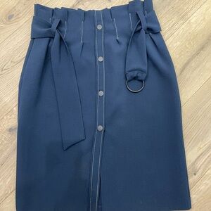 Belted Paper Bag Waist Blue Skirt